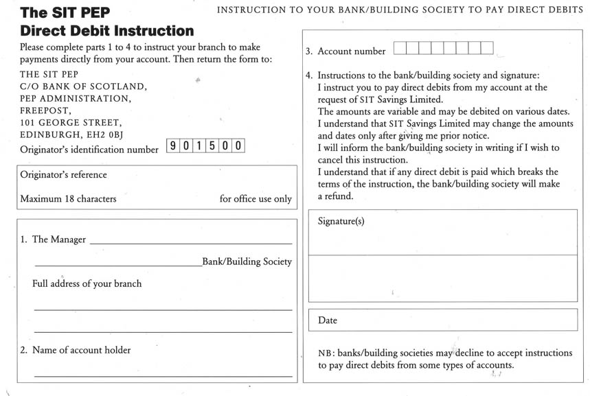 Click to view a larger image Example of a direct debit instruction form to accompany an investment brochure